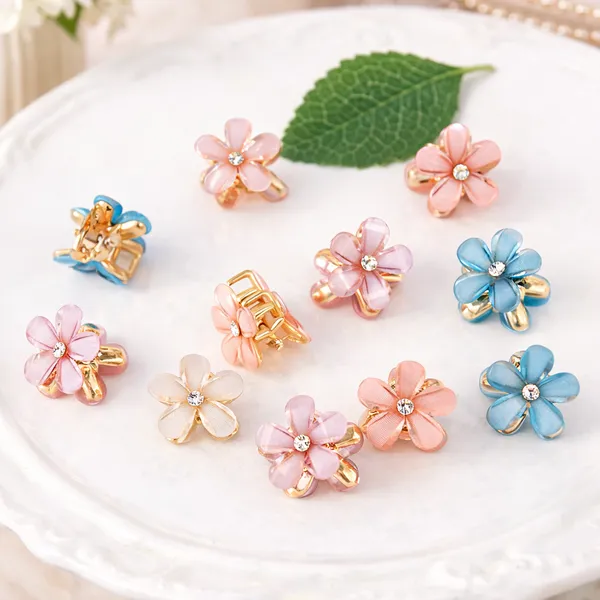 Colorful_Flower_Hair_Claw_Clips_Set_With_Gold_Accents_And_Crystal_Centers_(Pack_Of_12)