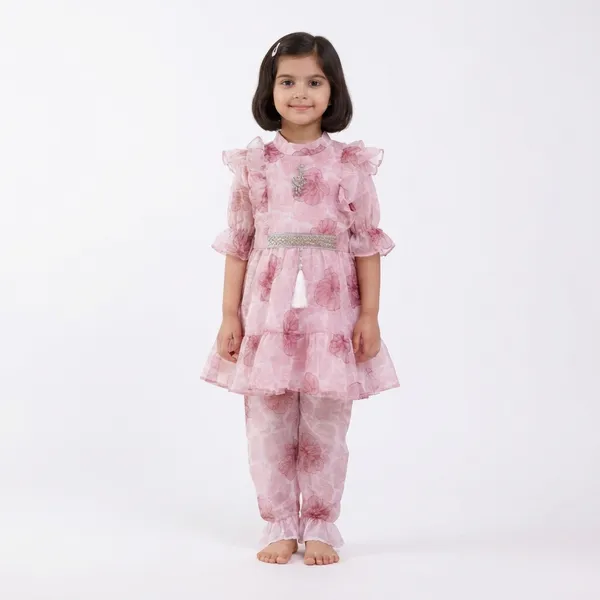Girls_Pink_Floral_Printed_Dress_With_Pants_Set