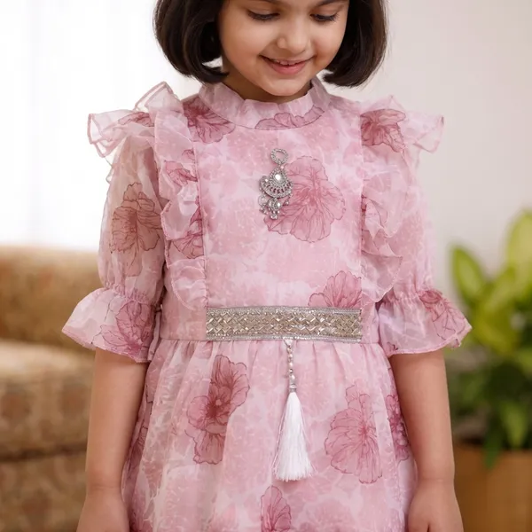 Girls_Pink_Floral_Printed_Dress_With_Pants_Set