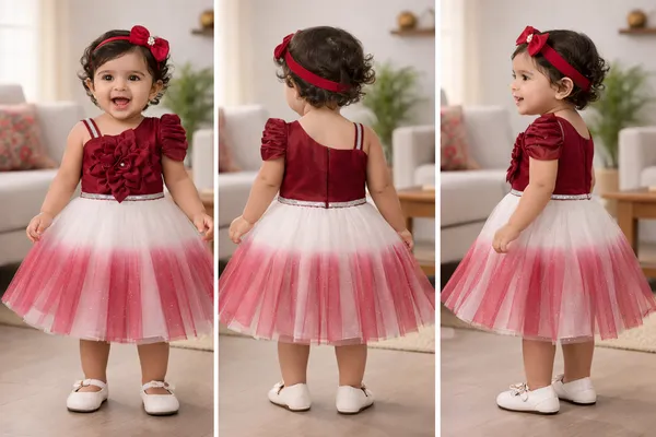 Girls_Party_Wear_Dress_-_Maroon_And_Pink_Tutu_Dress_With_Floral_Detailing