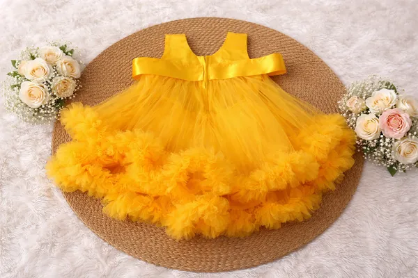 Yellow_Fluffy_Cloud_Dress_For_Baby_Girls