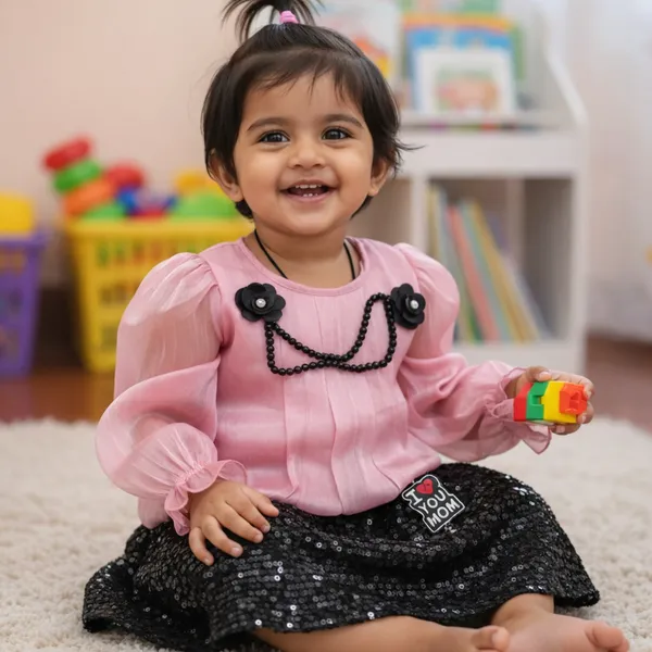 Girls_Pink_And_Black_Sequin_Dress_With_Puff_Sleeves