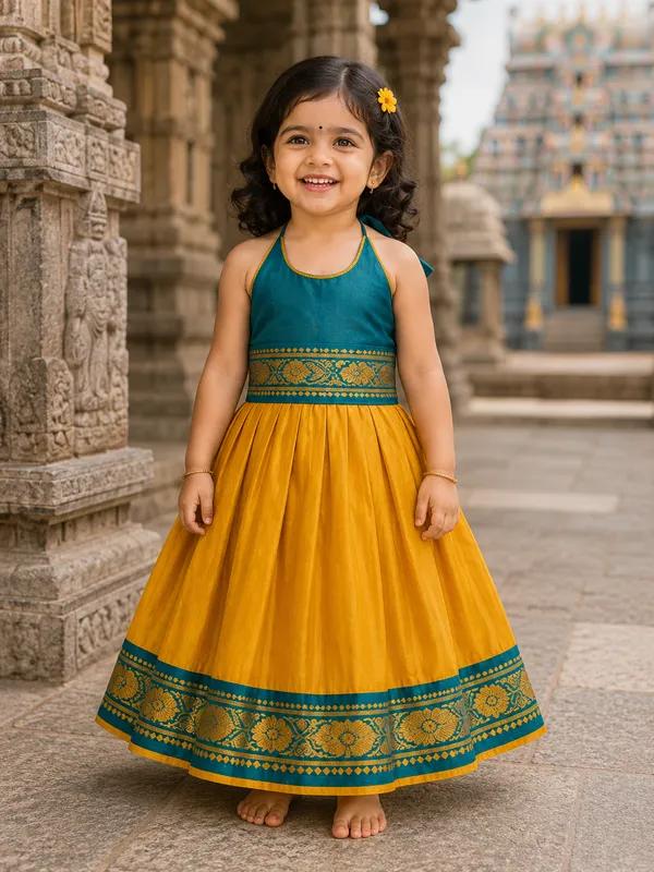 Teal_Traditional_Pattu_Pavadai_Ethnic_Dress_For_Baby_Girls