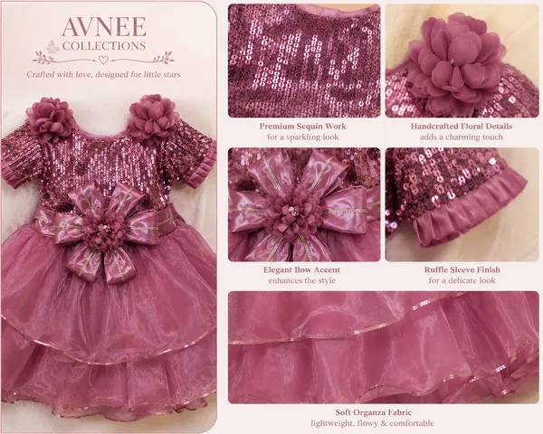 Mauve_Sequin_Floral_Bow_Layered_Party_Wear_Dress