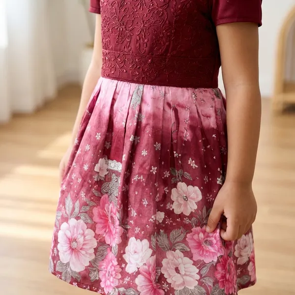 Girls_Maroon_&_Pink_Floral_Dress_With_Leggings_Set