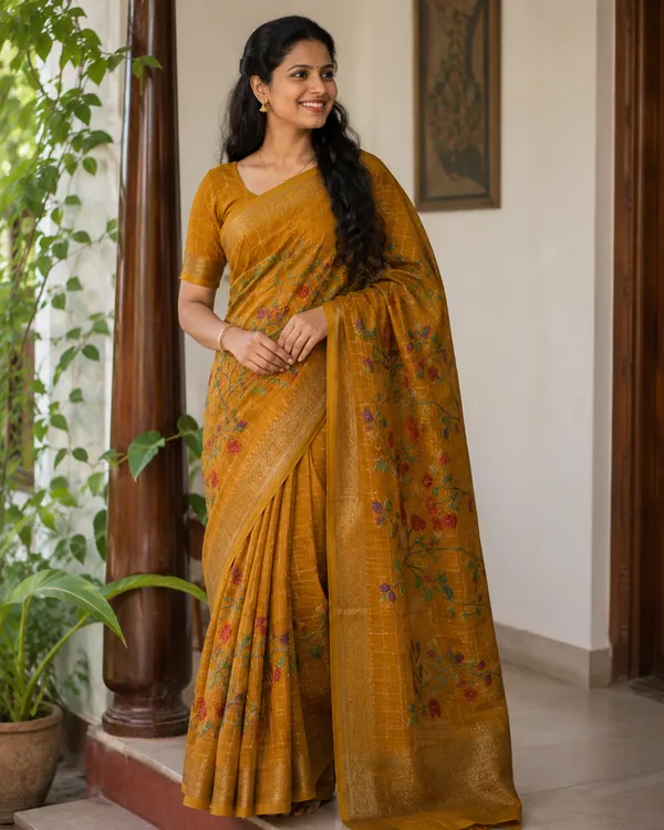 Mustard_Gold_Floral_Printed_Saree