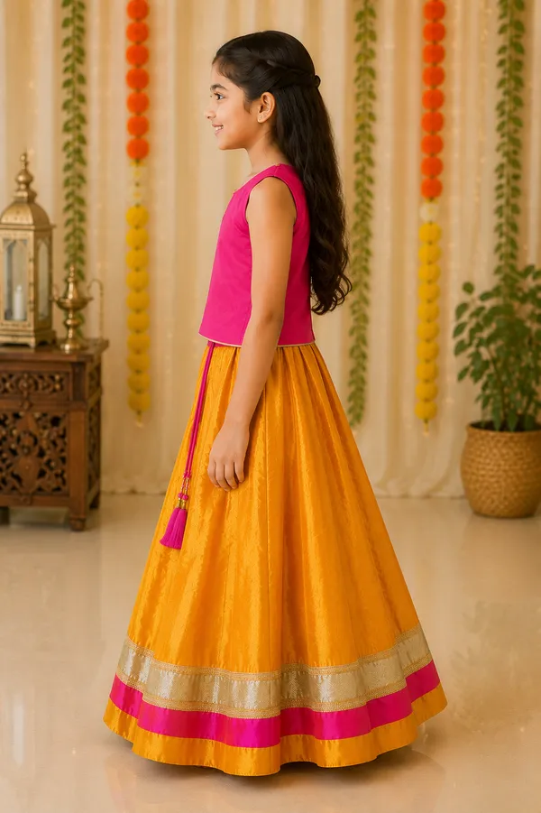 Mustard_Yellow_&_Rani_Pink_Silk_Blend_Pattu_Pavadai_Set_for_Girls_–_Festive_Traditional_Wear_(Clearance_Sale)