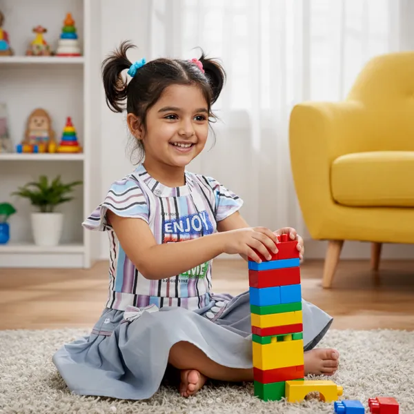 Girls_Striped_Dress_With_Dungaree_Set_-_Enjoy_Print_T-Shirt_&_Suspender_Skirt_Combo