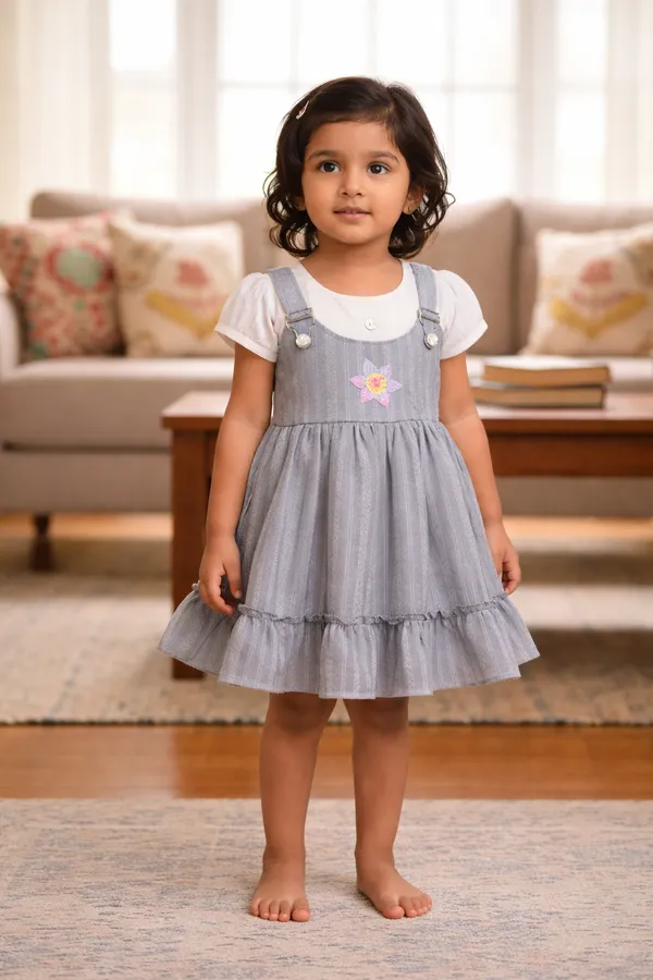 Grey_Chambray_Dress_With_White_T-Shirt_For_Girls