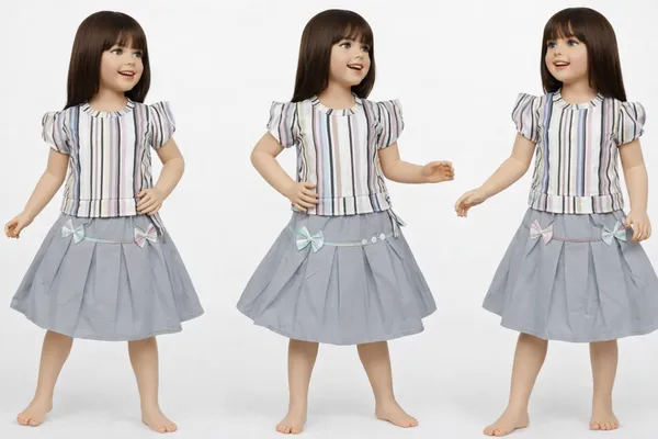Grey_Drop_Waist_Dress_With_Puff_Sleeves_For_Girls