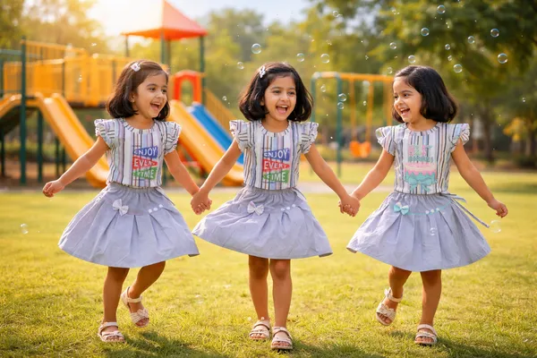 Grey_Drop_Waist_Dress_With_Puff_Sleeves_For_Girls