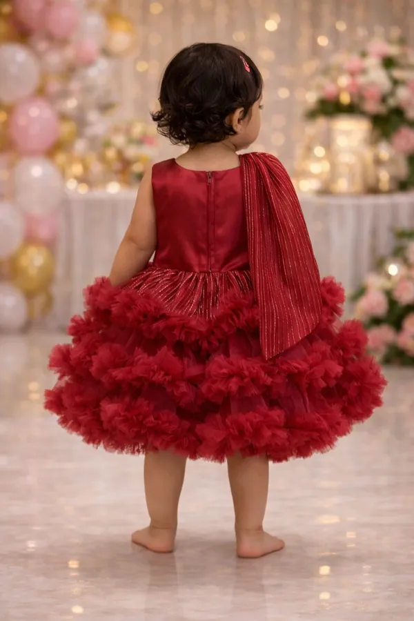Girls_Maroon_Ruffled_Party_Dress_With_Floral_Embellishments