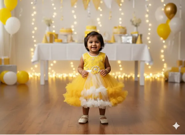 399/-_Sale_Yellow_&_White_Princess_Party_Wear_Frock_-_NR