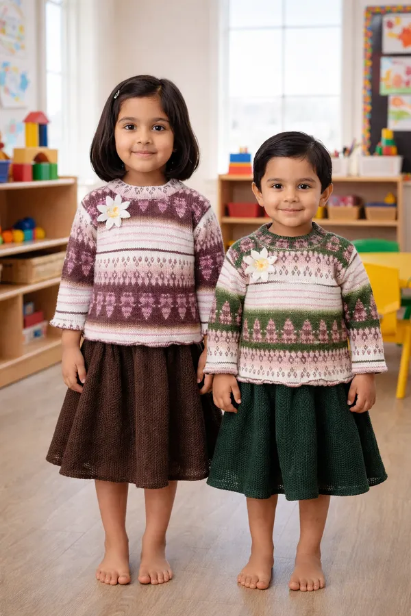 Girls_Knitted_Fair_Isle_Sweater_And_Skirt_Set_With_Floral_Accent