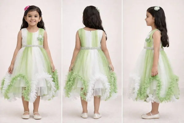 Green_And_White_Ruffled_Hem_Party_Dress_For_Girls