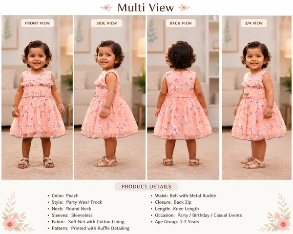 Peach_Floral_Printed_Party_Wear_Frock_with_Belt