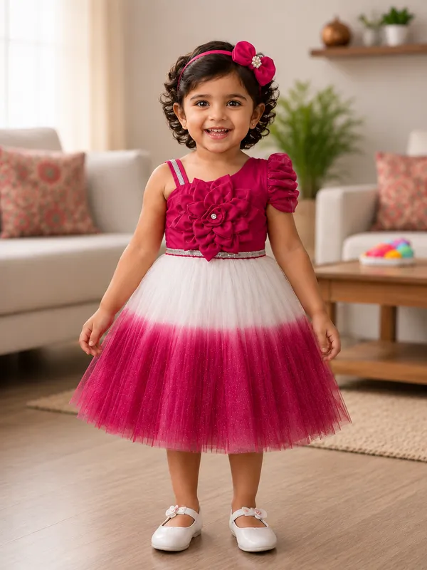 Pink_Ombre_Floral_Party_Wear_Frock_for_Girls_|_Elegant_One_Shoulder_Princess_Dress