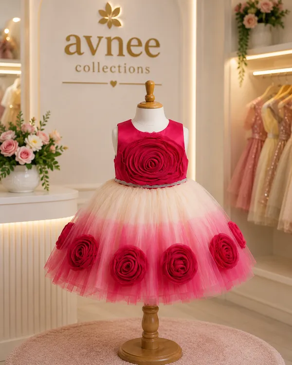 Pink/Red_Ombre_Floral_Princess_Party_Wear_Dress