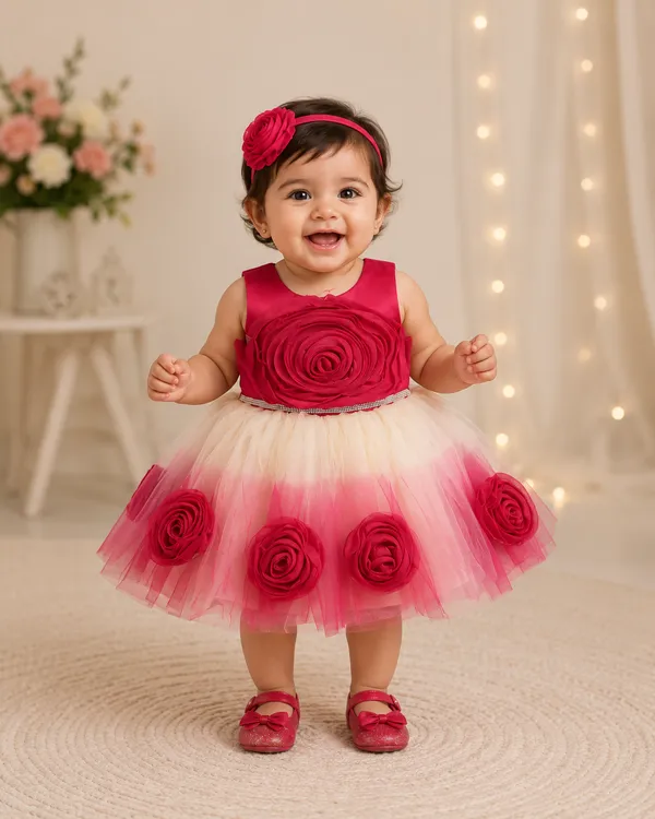 Pink/Red_Ombre_Floral_Princess_Party_Wear_Dress
