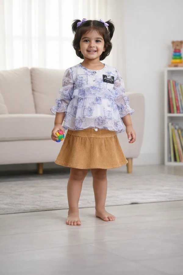 Girls_Floral_Peplum_Top_With_Skirt_Set