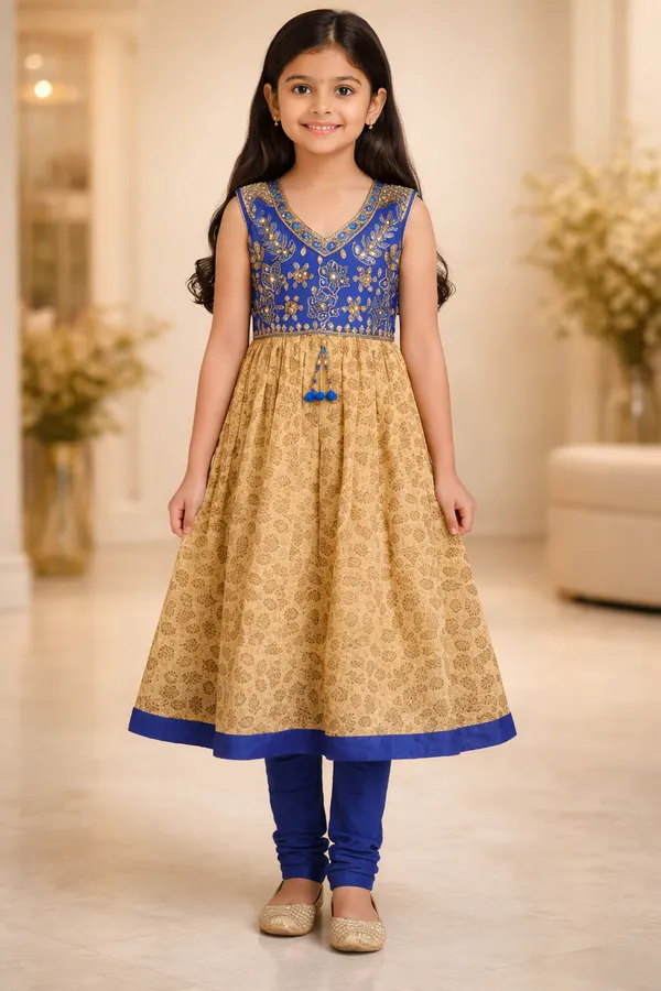Girls_Blue_And_Gold_Ethnic_Anarkali_Dress_With_Churidar