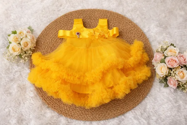Yellow_Fluffy_Cloud_Dress_For_Baby_Girls