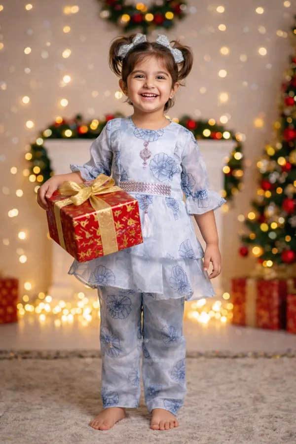 Girls_Blue_Floral_Printed_Ethnic_Kurta_Set_With_Pants