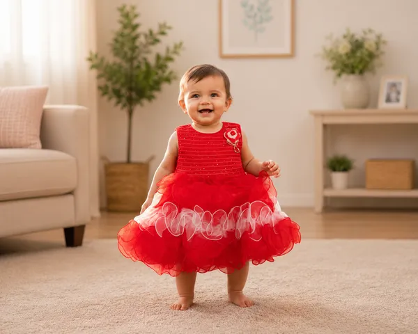 Red_Layered_Ruffle_Party_Wear_Frock_with_Floral_Brooch