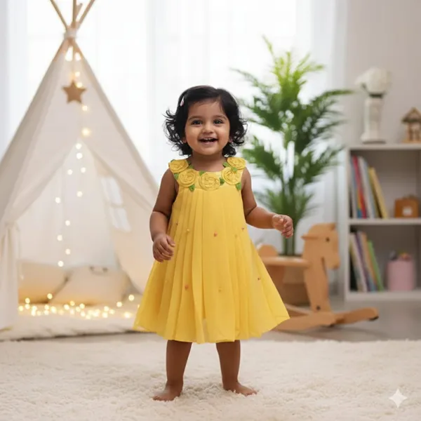 399/-_Sale_:_Yellow_Floral_Party_Wear_Frock_-_NR