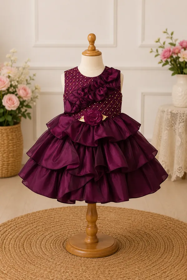 399/-_Sale_:_Royal_Wine_Purple_Layered_Princess_Party_Wear_Frock_-_NR