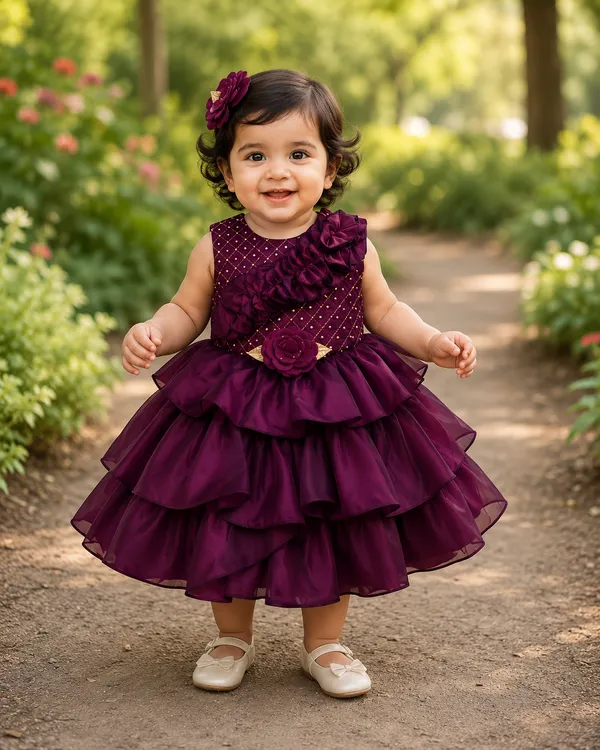 399/-_Sale_:_Royal_Wine_Purple_Layered_Princess_Party_Wear_Frock_-_NR