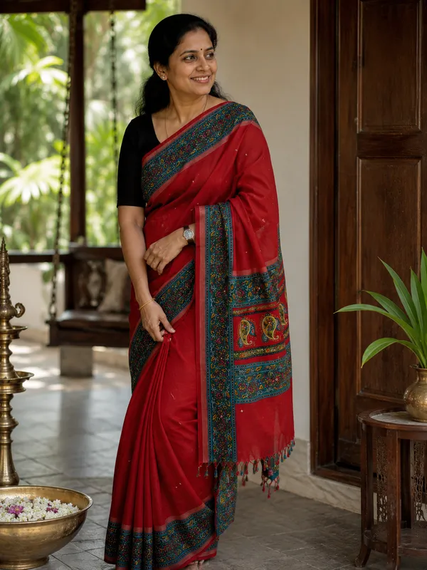 Ruby_Red_Traditional_Printed_Saree