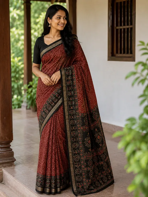 Rust_Brown_Traditional_Printed_Saree