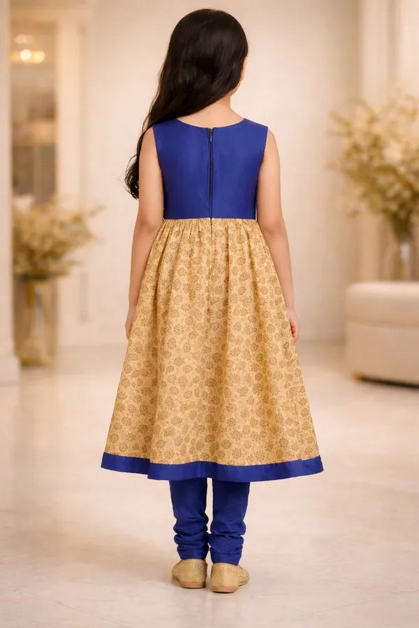 Girls_Blue_And_Gold_Ethnic_Anarkali_Dress_With_Churidar