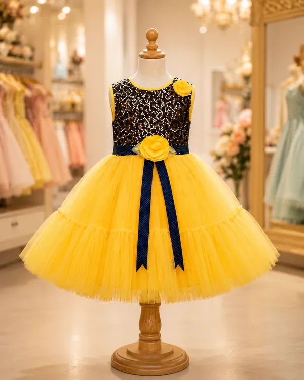 Sunshine_Yellow_Layered_Party_Wear_Frock