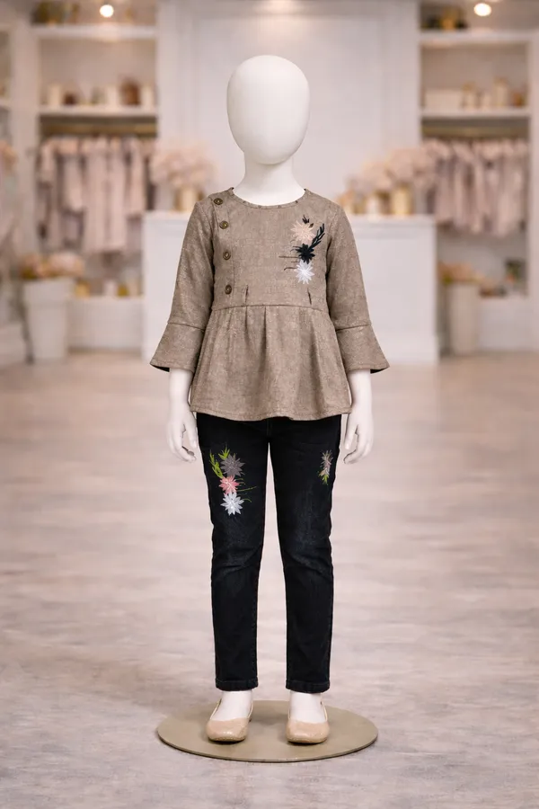 Girls_Beige_Floral_Embroidered_Peplum_Top_And_Black_Pants_Set