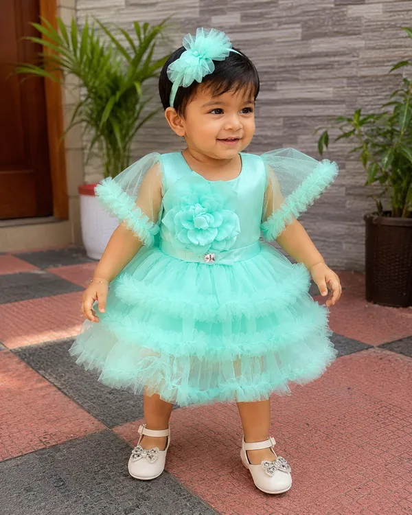 Teal_Ruffle_Tulle_Floral_Princess_Party_Wear_Dress