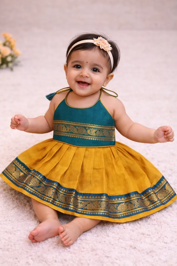 Teal_Traditional_Sleeveless_Pattu_Pavadai_Ethnic_Dress_For_Baby_Girls