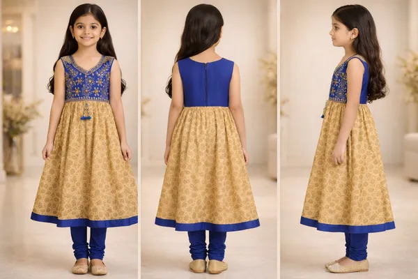 Girls_Blue_And_Gold_Ethnic_Anarkali_Dress_With_Churidar