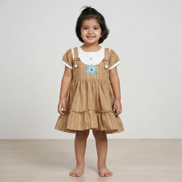 Girls_Brown_Frock_Dress_With_White_Yoke_And_Puff_Sleeves