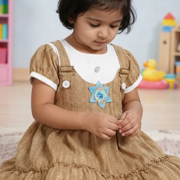 Girls_Brown_Frock_Dress_With_White_Yoke_And_Puff_Sleeves