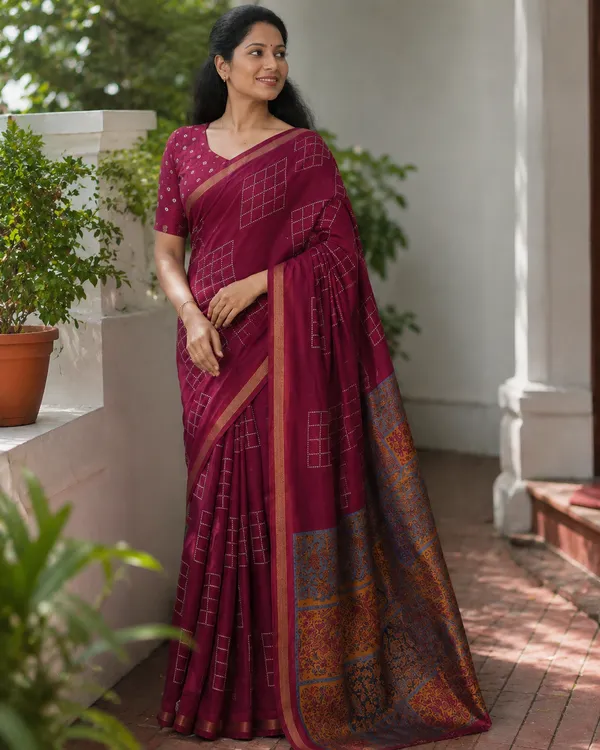 Wine_Magenta_Traditional_Printed_Saree