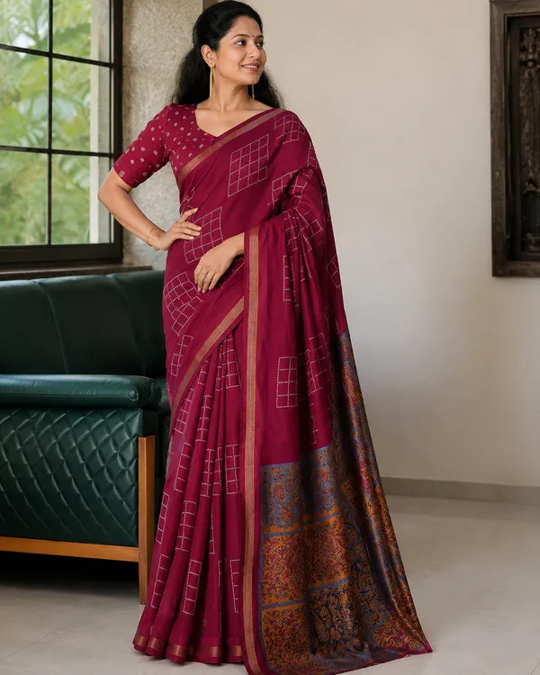 Wine_Magenta_Traditional_Printed_Saree