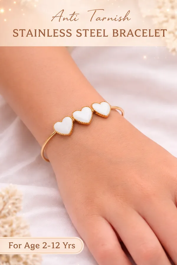 White_Heart_Charm_Stainless_Steel_Bracelet_For_Kids_-_Anti-Tarnish_Gold-Tone