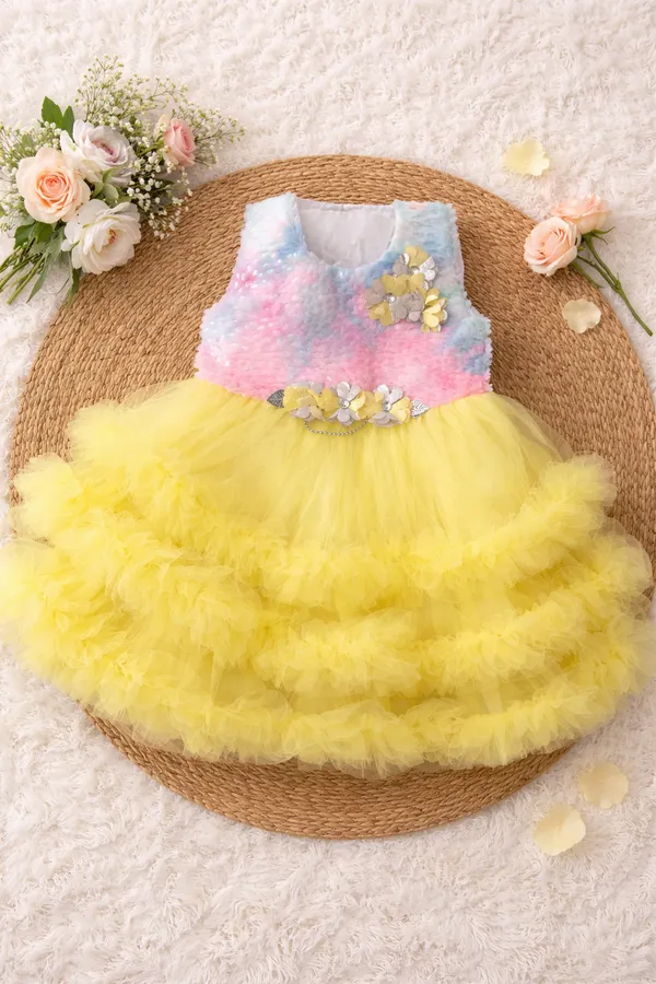 Girls_Yellow_Tulle_Dress_With_Pink_Gradient_Bodice_And_Floral_Embellishments