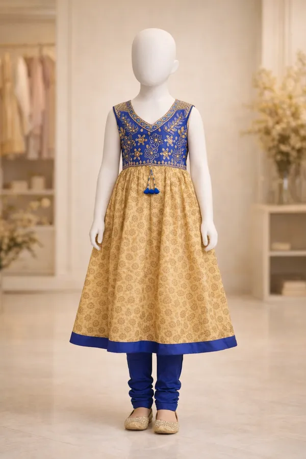 Girls_Blue_And_Gold_Ethnic_Anarkali_Dress_With_Churidar