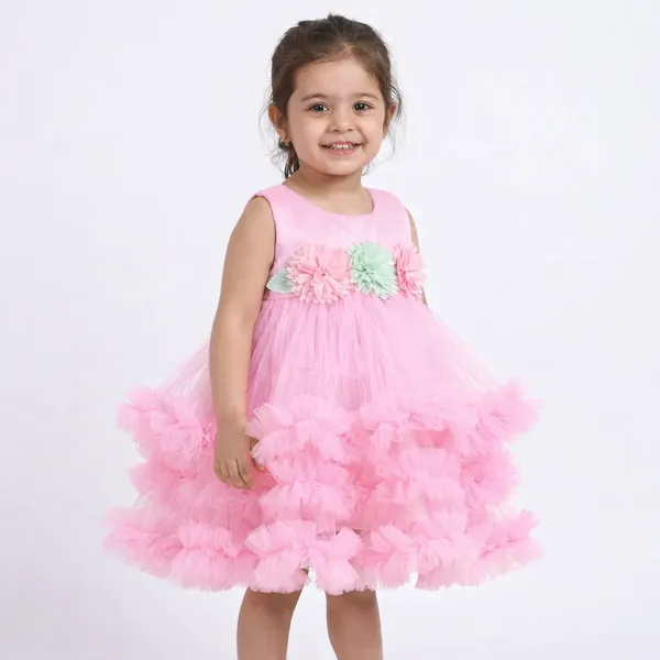 Pink_Ruffled_Party_Dress_For_Girls_With_Floral_Embellishments
