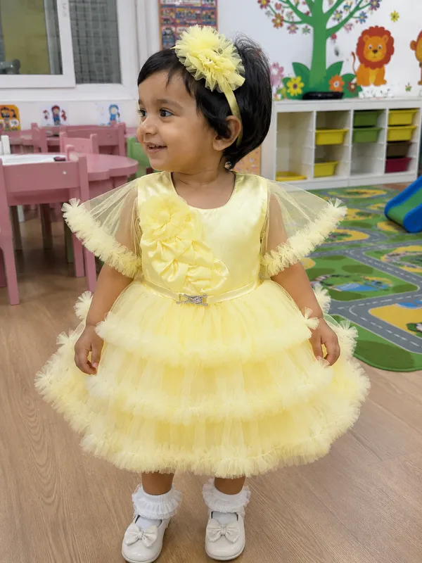 Yellow_Ruffle_Tulle_Floral_Princess_Party_Wear_Dress