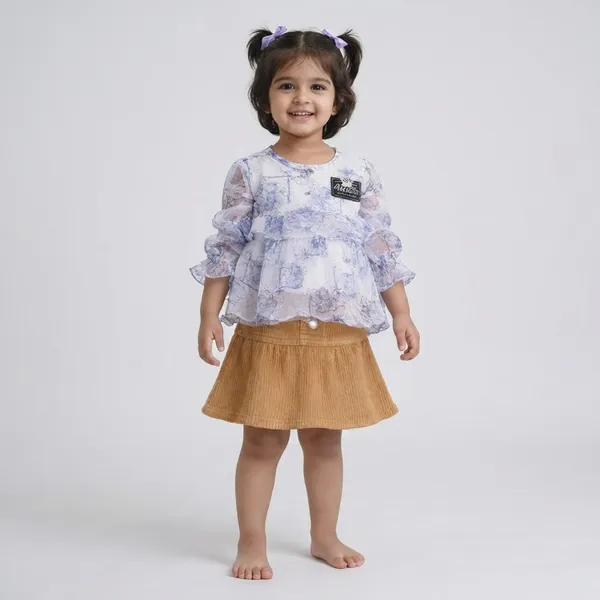 Girls_Floral_Peplum_Top_With_Skirt_Set