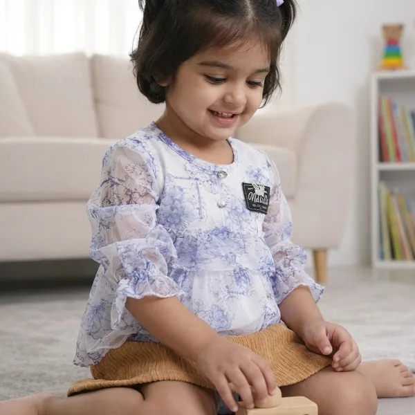 Girls_Floral_Peplum_Top_With_Skirt_Set